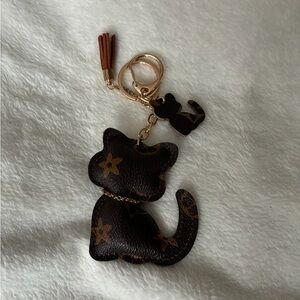 Cat Keychain Bag Charm in Dark Brown with Gold Hardware fashion inspired